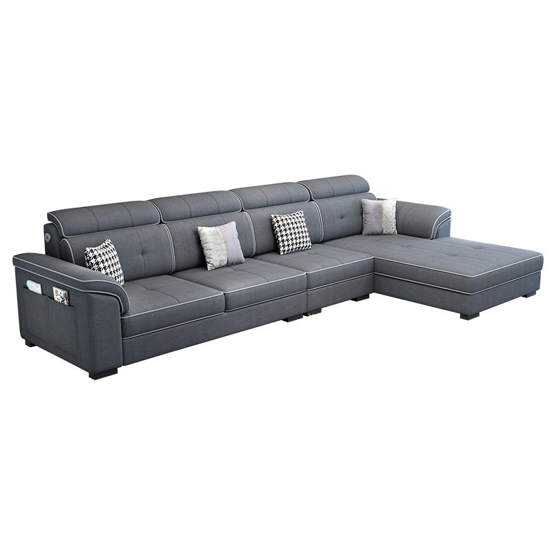 Modern L-shape Sectionas Faux Leather/Linen Sofa with Reversible Chaise and Storage