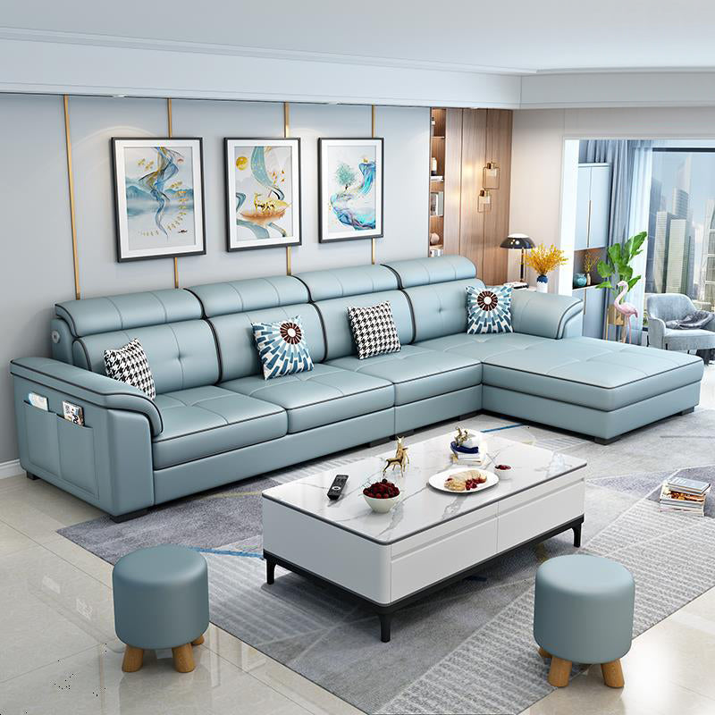 Modern L-shape Sectionas Faux Leather/Linen Sofa with Reversible Chaise and Storage