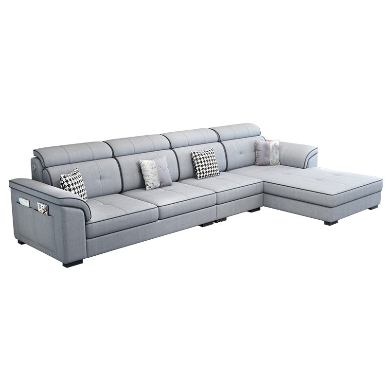 Modern L-shape Sectionas Faux Leather/Linen Sofa with Reversible Chaise and Storage