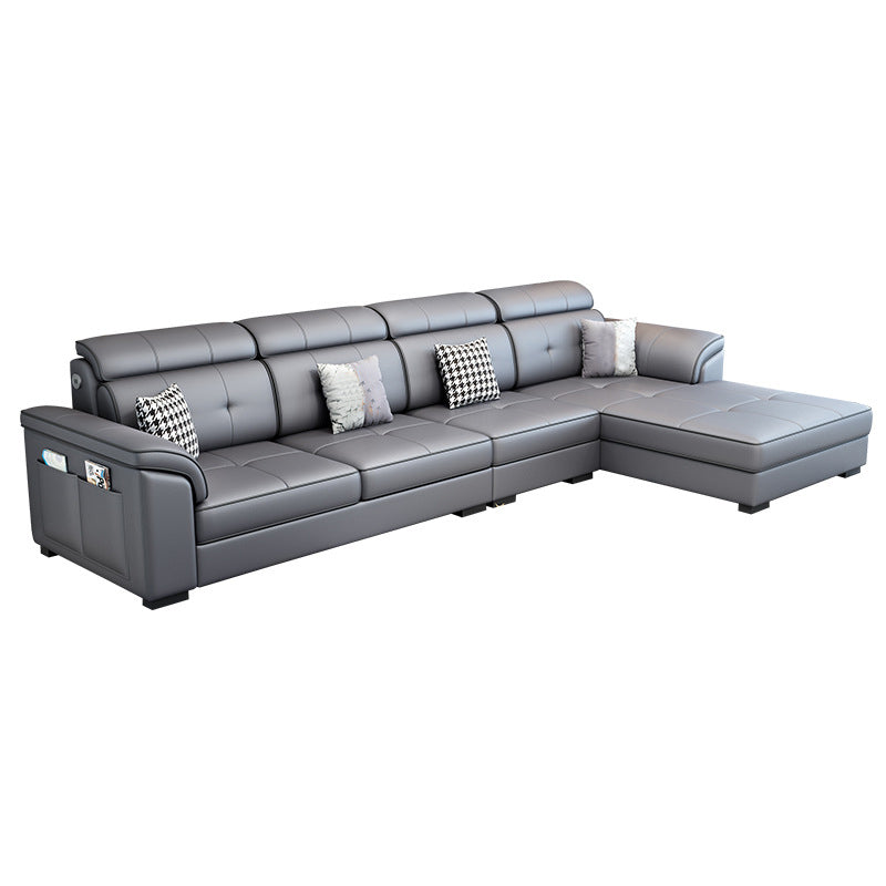Modern L-shape Sectionas Faux Leather/Linen Sofa with Reversible Chaise and Storage