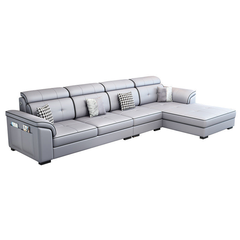 Modern L-shape Sectionas Faux Leather/Linen Sofa with Reversible Chaise and Storage