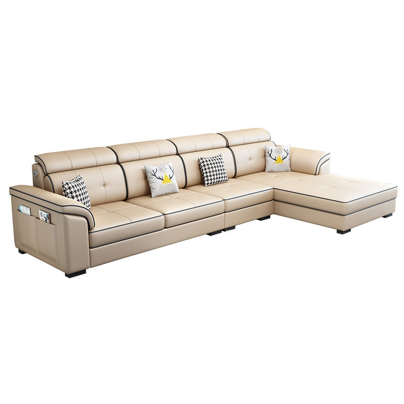 Modern L-shape Sectionas Faux Leather/Linen Sofa with Reversible Chaise and Storage