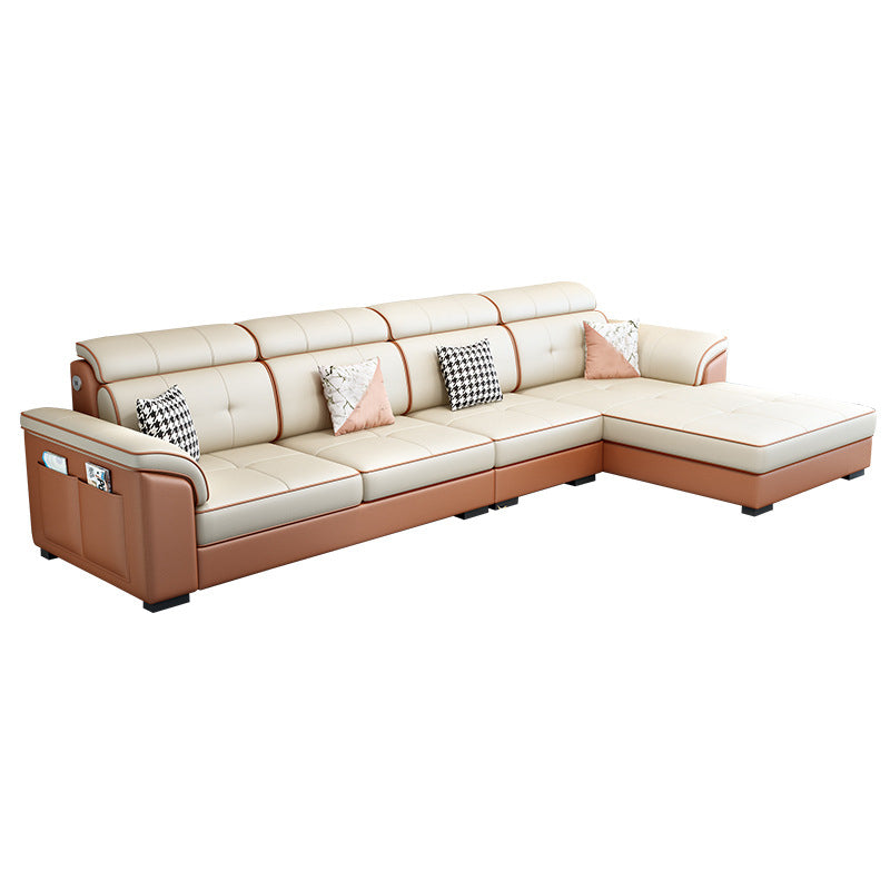 Modern L-shape Sectionas Faux Leather/Linen Sofa with Reversible Chaise and Storage