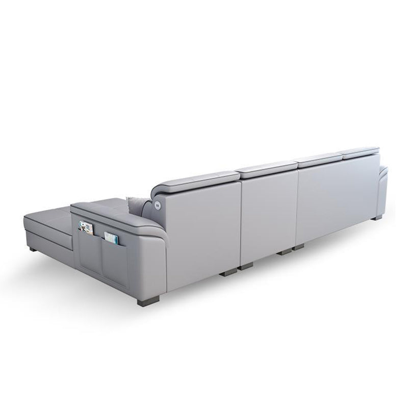 Modern L-shape Sectionas Faux Leather/Linen Sofa with Reversible Chaise and Storage