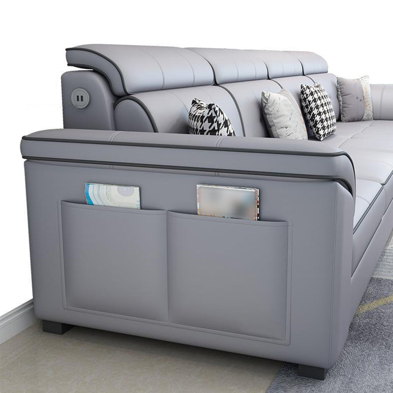 Modern L-shape Sectionas Faux Leather/Linen Sofa with Reversible Chaise and Storage