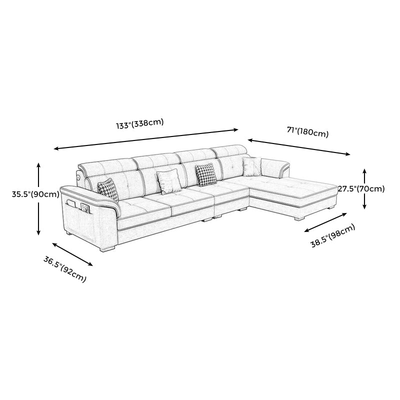 Modern L-shape Sectionas Faux Leather/Linen Sofa with Reversible Chaise and Storage