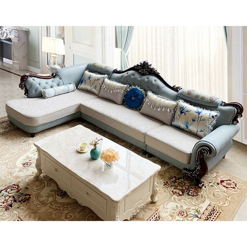 133.86"L x 74.8"W x 47.24"H Glam 5-Seat Cushion Back Sectional Rolled Arm Sofa and Chaise