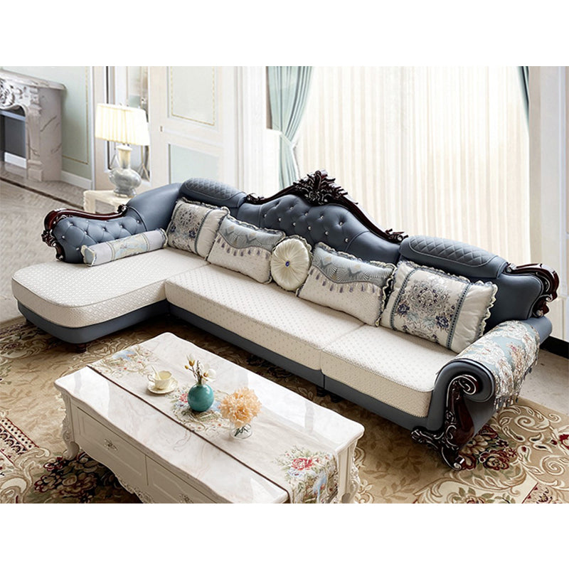 133.86"L x 74.8"W x 47.24"H Glam 5-Seat Cushion Back Sectional Rolled Arm Sofa and Chaise