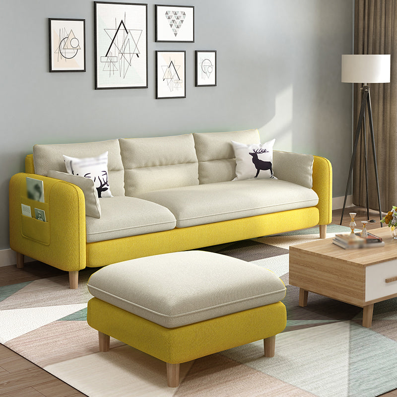 Linen Blend High Back Sofa Square Arm Slipcovered Sectional with Storag