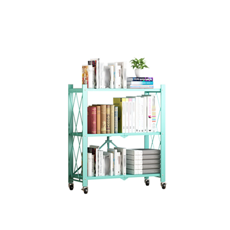 Foldable Bookshelf Scandinavian Style Bookcase for Home Office with Casters