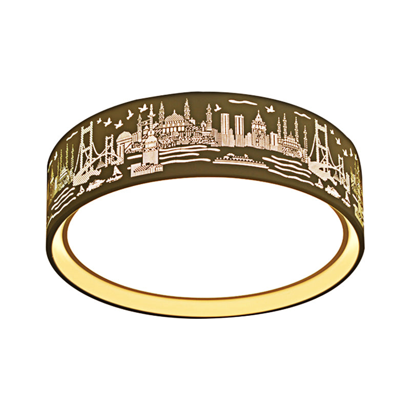 Plafoniera da incasso a LED rotonda in acrilico con lampada da soffitto creativa per sala studio con vista sulla città in bianco