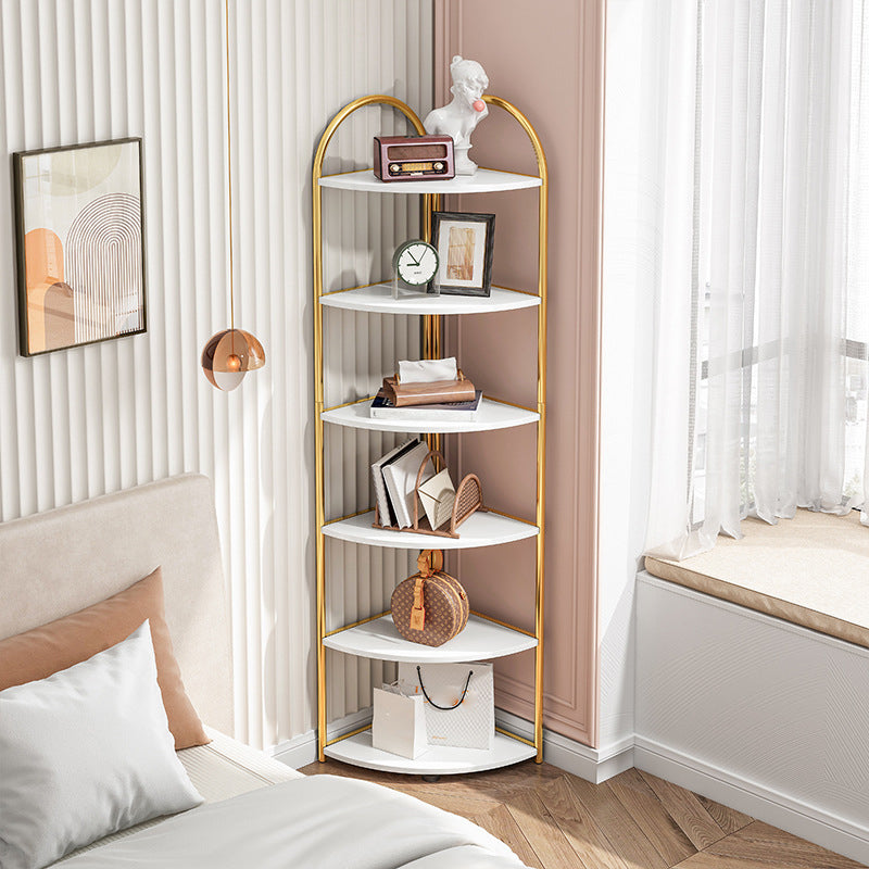Scandinavian Open Corner Bookshelf with Iron Frame Manufactured Wood Bookcase