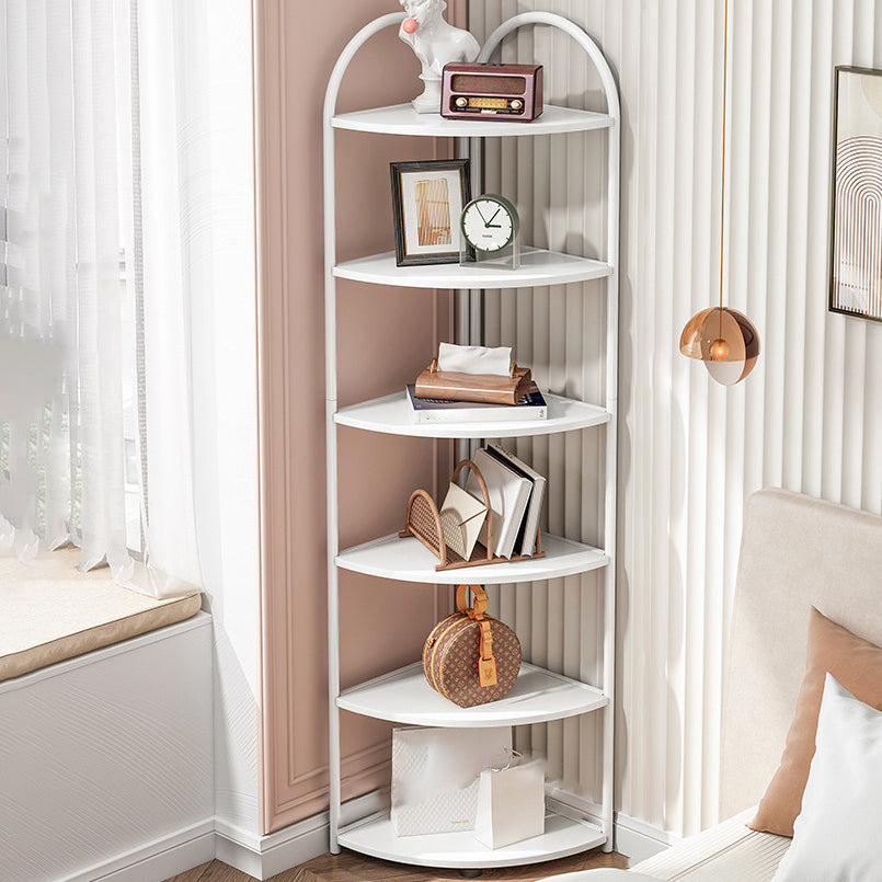 Scandinavian Open Corner Bookshelf with Iron Frame Manufactured Wood Bookcase