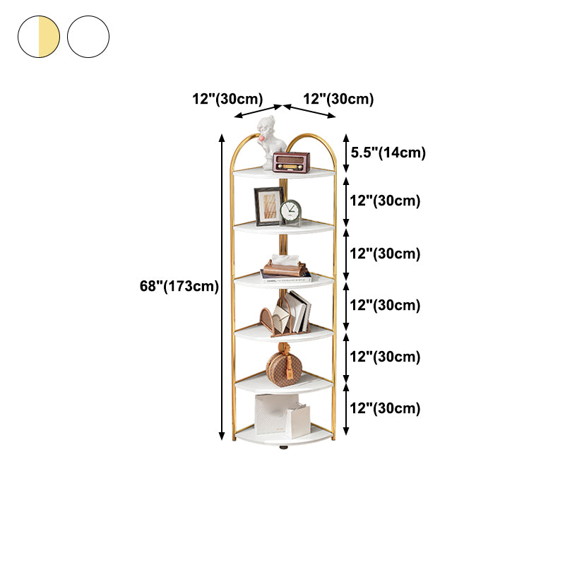 Scandinavian Open Corner Bookshelf with Iron Frame Manufactured Wood Bookcase