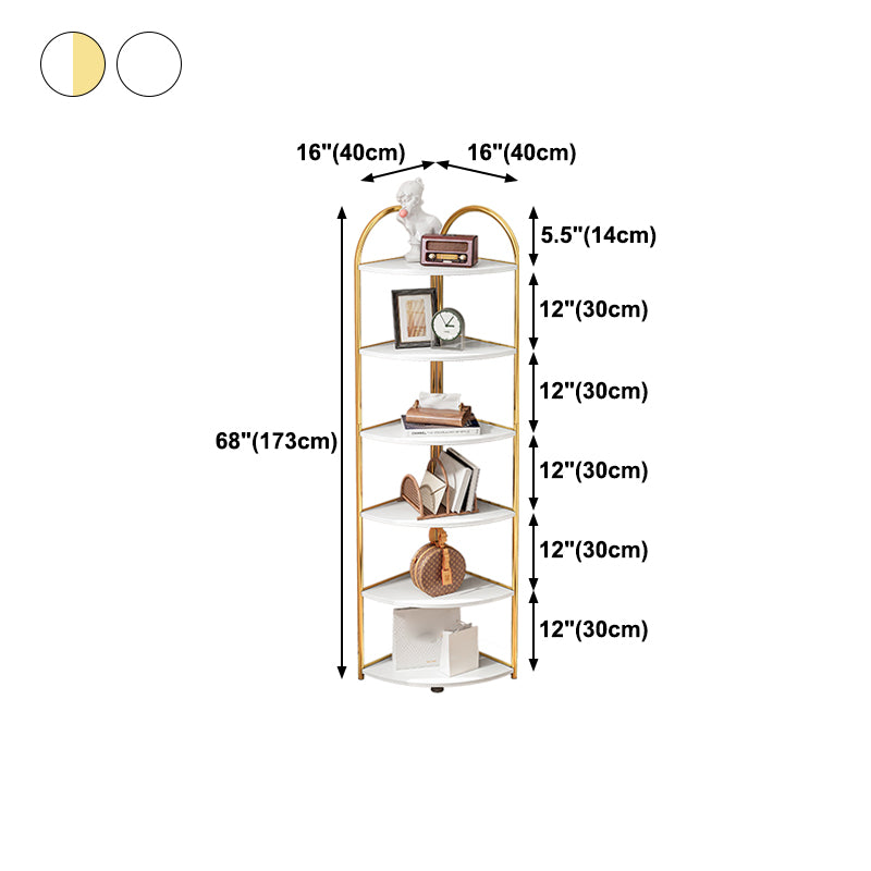Scandinavian Open Corner Bookshelf with Iron Frame Manufactured Wood Bookcase