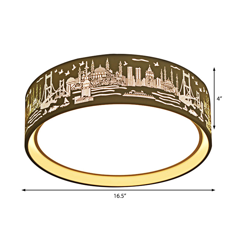 Plafonnier LED rond en acrylique avec vue sur la ville, plafonnier créatif pour salle d'étude en blanc
