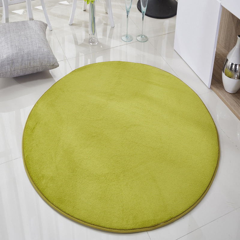 Circular Solid Color Area Rug Polyester Easy Care Carpet for Living Room