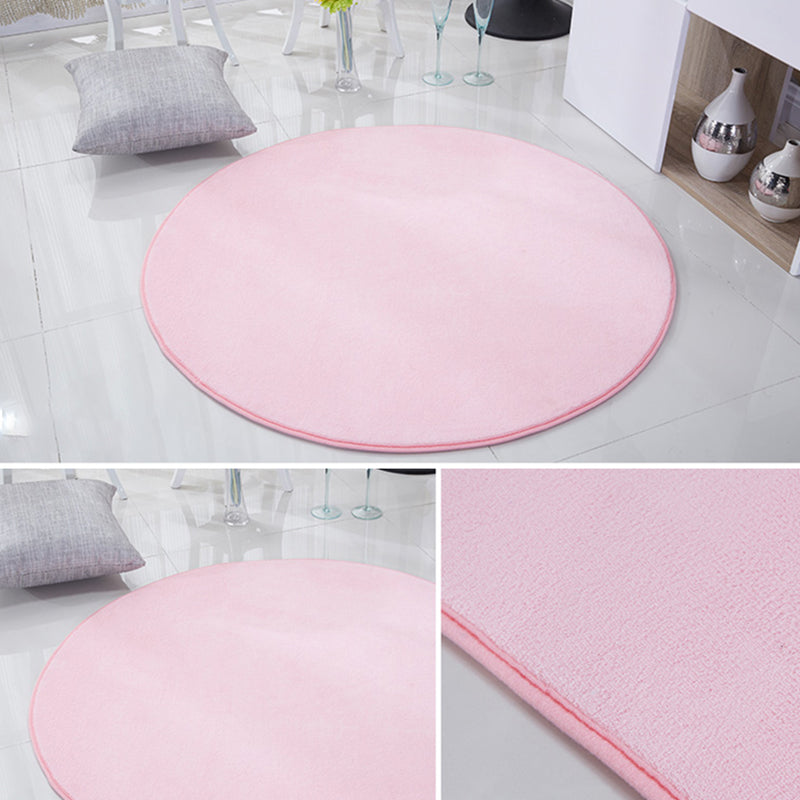Circular Solid Color Area Rug Polyester Easy Care Carpet for Living Room