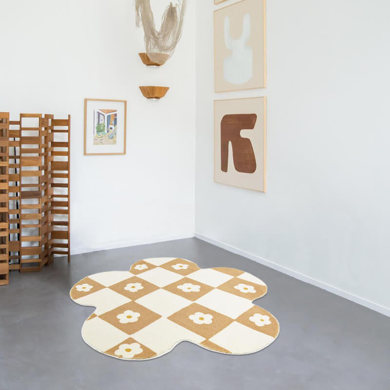 Novelty Flower Shape Rug Lattice Area Rug Polyester Easy Care Carpet for Living Room