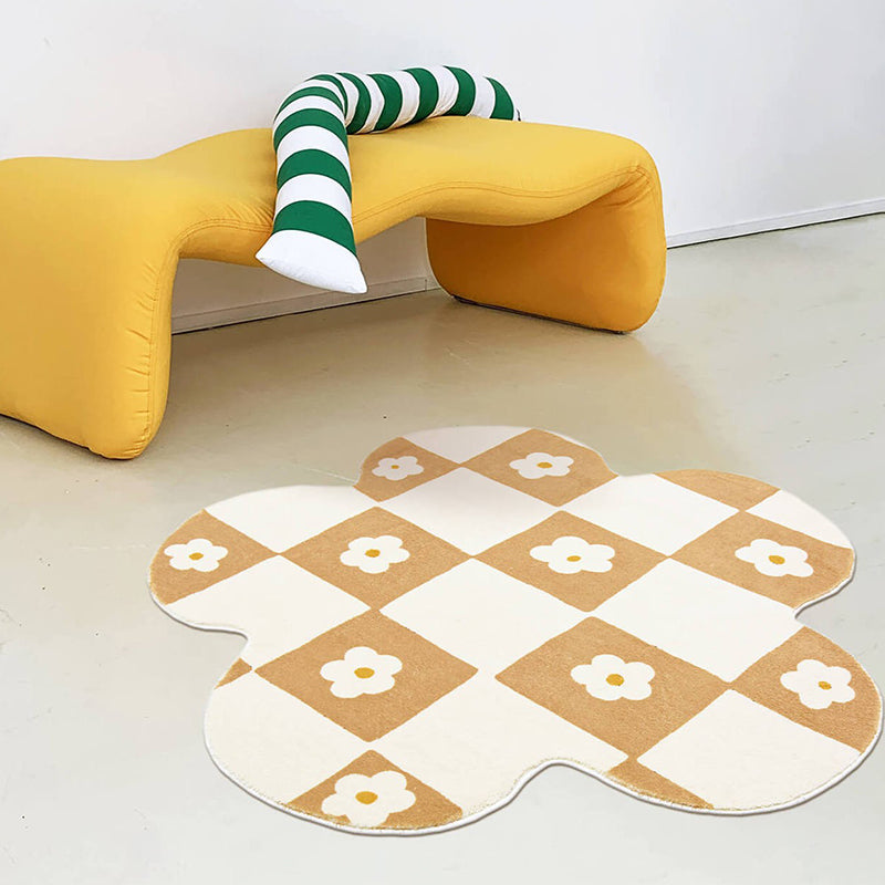 Novelty Flower Shape Rug Lattice Area Rug Polyester Easy Care Carpet for Living Room