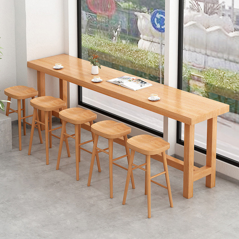 Modern Beige Wood Bar Dining Table Rectangle Indoor Bistro Table with Footrest
