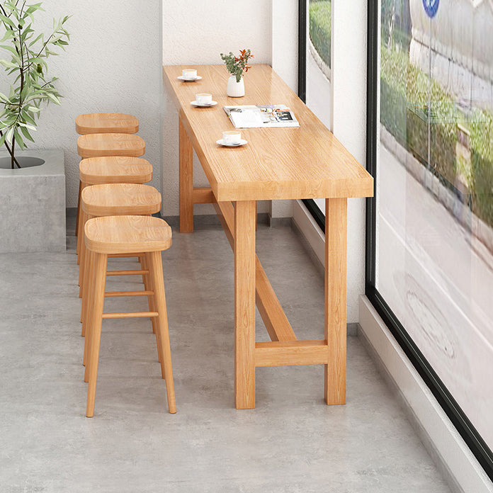 Modern Beige Wood Bar Dining Table Rectangle Indoor Bistro Table with Footrest