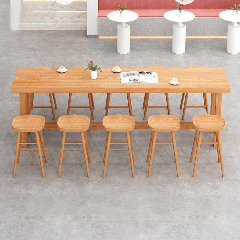 Modern Beige Wood Bar Dining Table Rectangle Indoor Bistro Table with Footrest