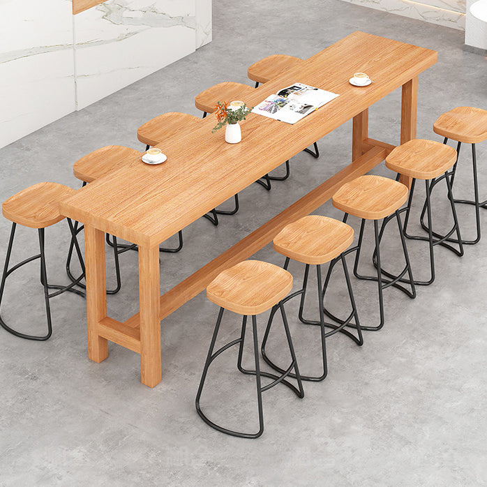 Modern Beige Wood Bar Dining Table Rectangle Indoor Bistro Table with Footrest