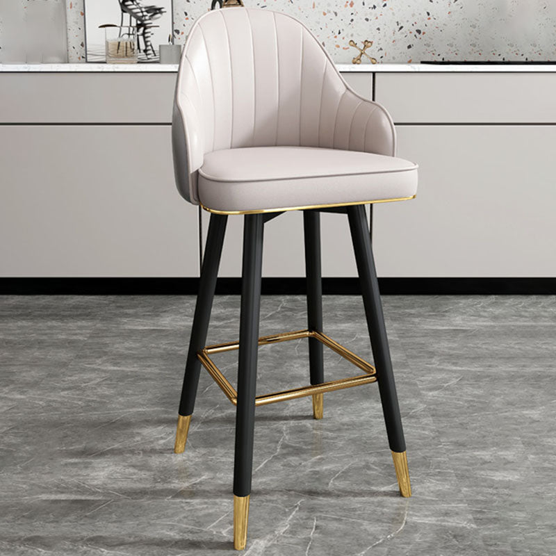 Scandinavian Armed Swivel Barstool Matte Finish Leather Stool