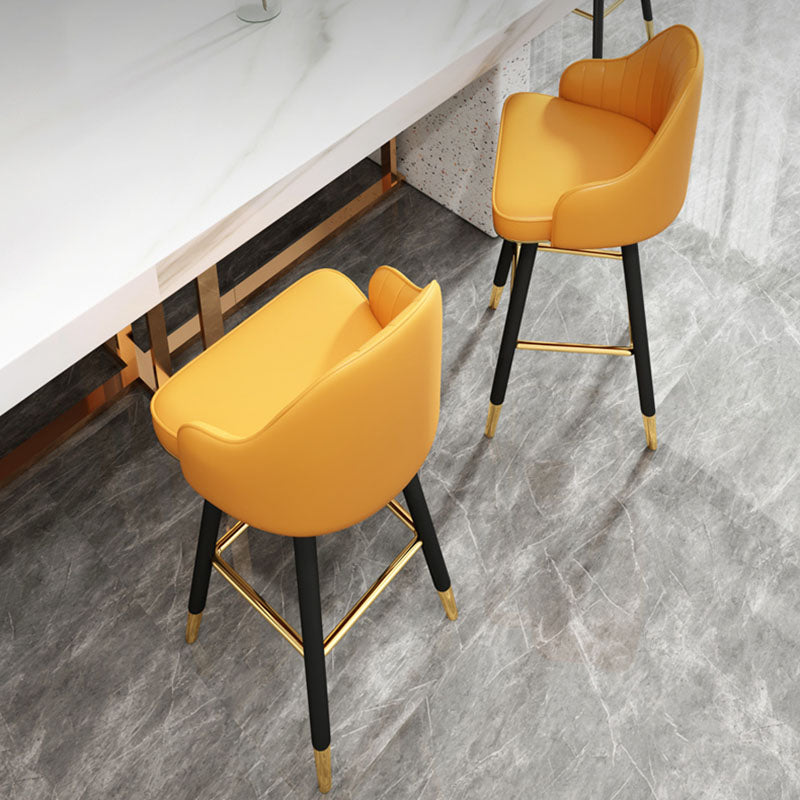 Scandinavian Armed Swivel Barstool Matte Finish Leather Stool
