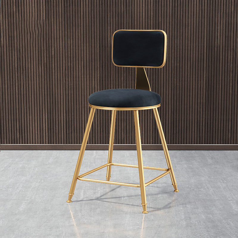 Nordic Style Backrest Counter Stool Iron Cafe Bar Stool with Cushion and Pedal