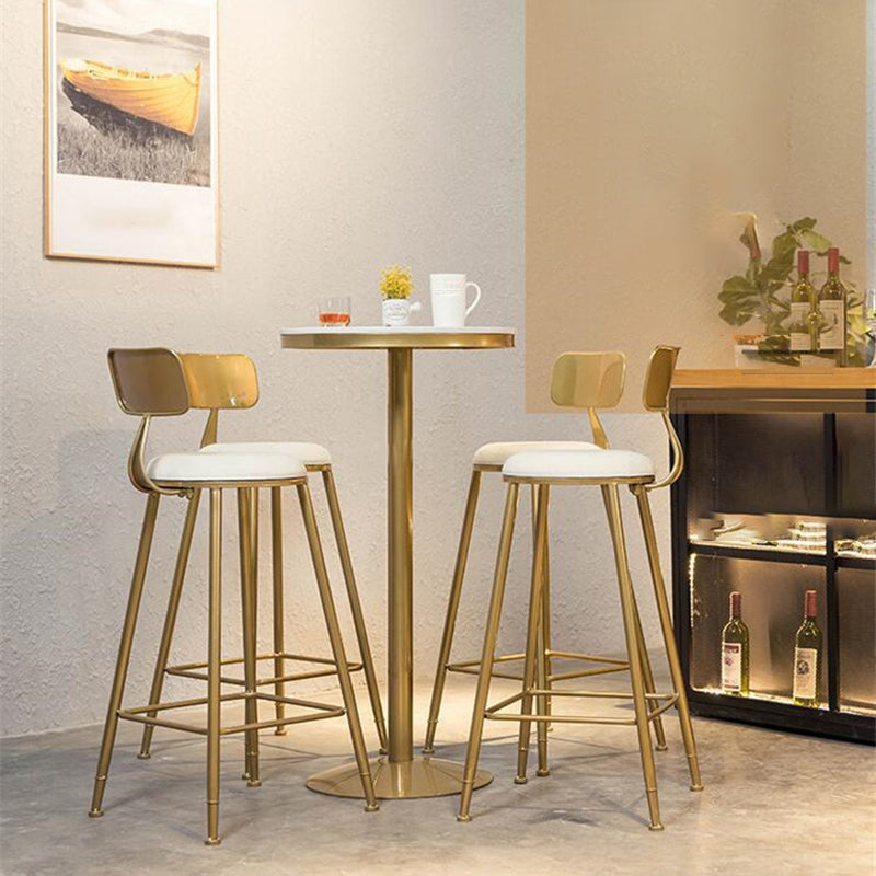 Nordic Style Backrest Counter Stool Iron Cafe Bar Stool with Cushion and Pedal