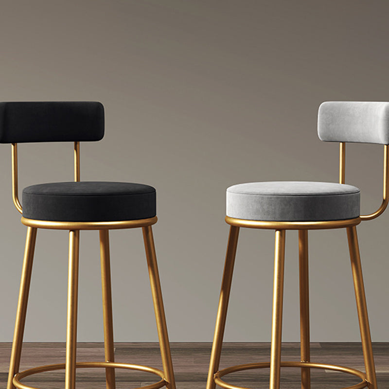 Nordic Armless Backrest Counter Stool Iron Cafe Bar Stool with Velvet Cushion and Pedal