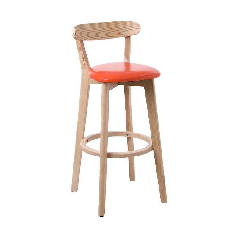 Scandinavian Rubberwood Coffee Shop Stool Footrest Upholstered Bar Stools