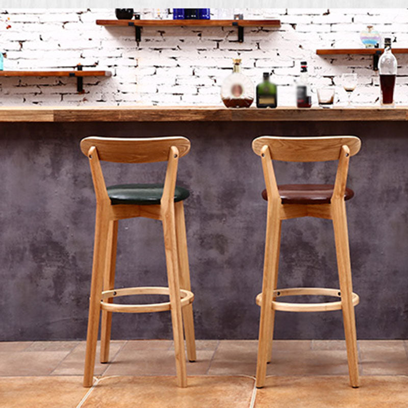 Scandinavian Rubberwood Coffee Shop Stool Footrest Upholstered Bar Stools