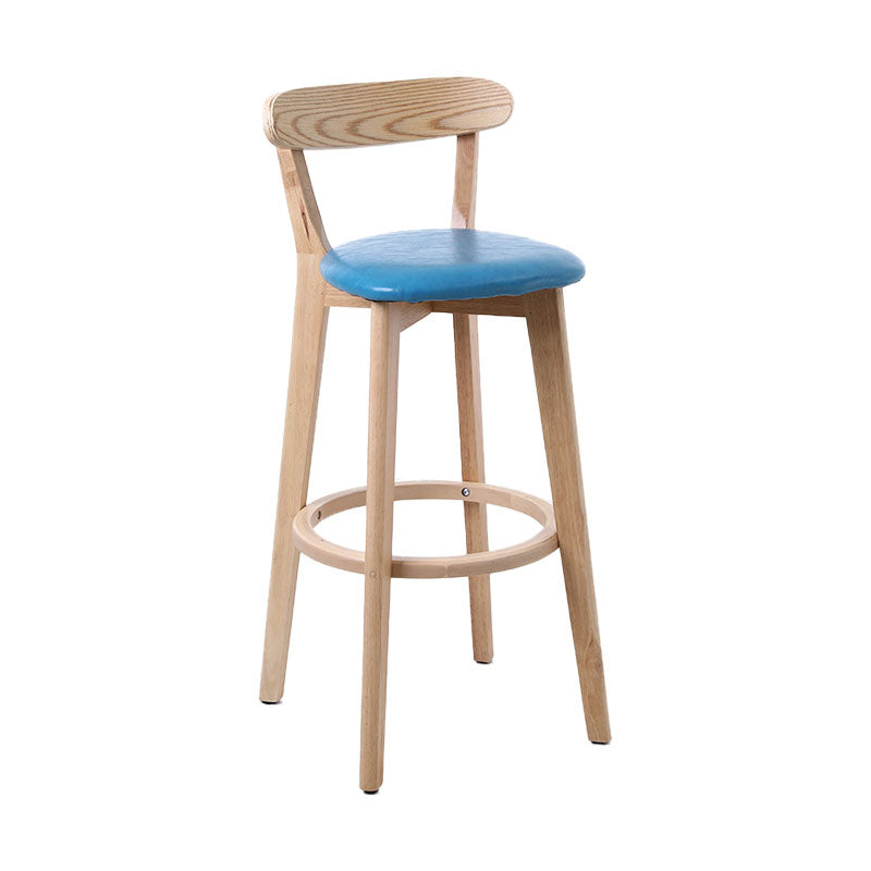 Scandinavian Rubberwood Coffee Shop Stool Footrest Upholstered Bar Stools