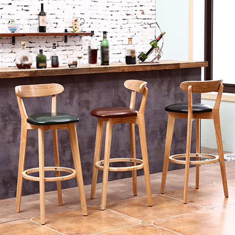 Scandinavian Rubberwood Coffee Shop Stool Footrest Upholstered Bar Stools