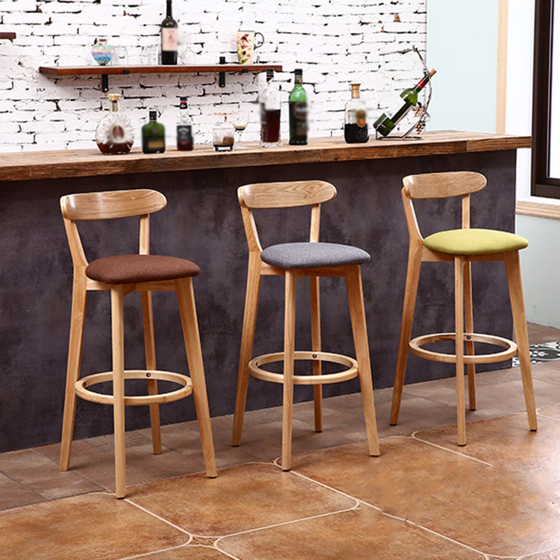 Scandinavian Rubberwood Coffee Shop Stool Footrest Upholstered Bar Stools