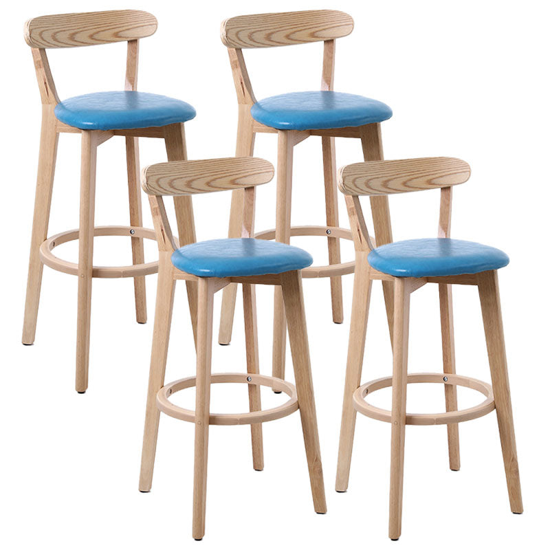 Scandinavian Rubberwood Coffee Shop Stool Footrest Upholstered Bar Stools