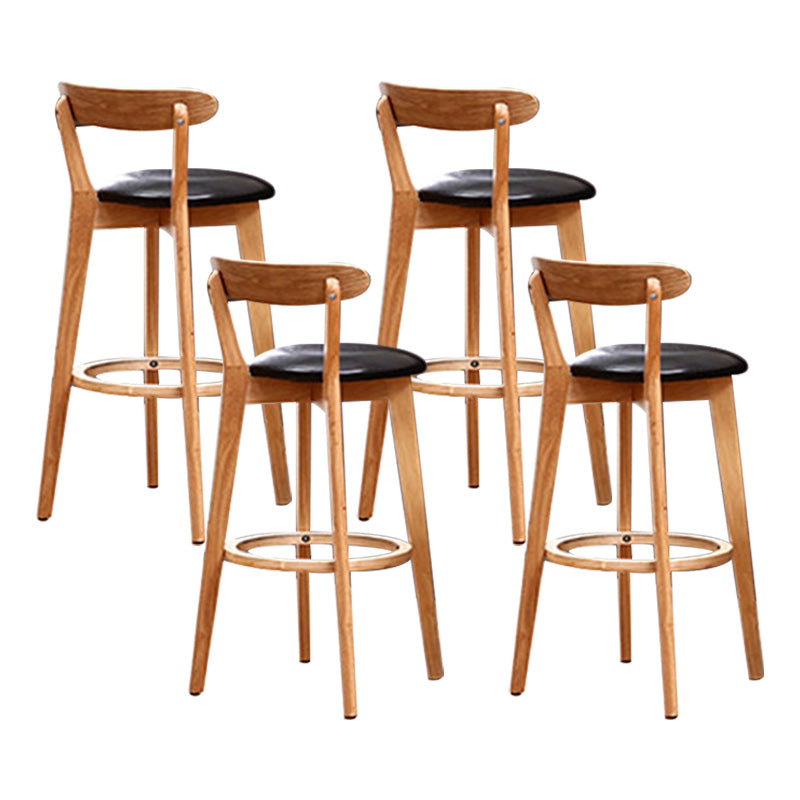 Scandinavian Rubberwood Coffee Shop Stool Footrest Upholstered Bar Stools