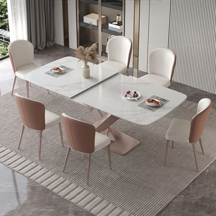 Modern 1/4/5/7 Pieces Silver Dining Table Set with Sintered Stone Top Scalable Dinette Set