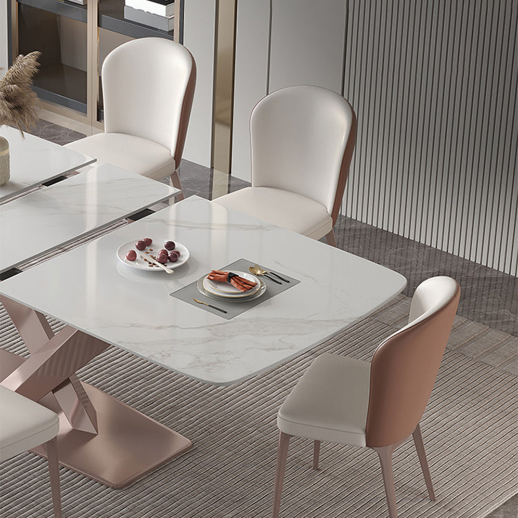 Modern 1/4/5/7 Pieces Silver Dining Table Set with Sintered Stone Top Scalable Dinette Set