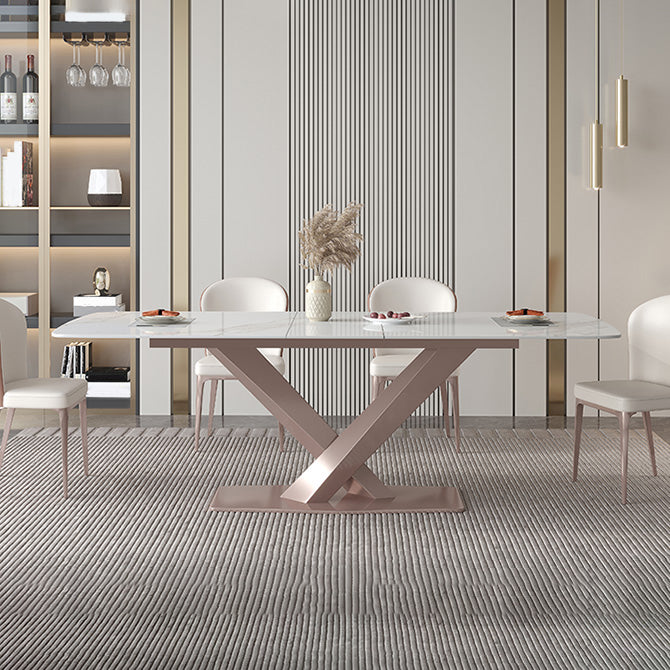 Modern 1/4/5/7 Pieces Silver Dining Table Set with Sintered Stone Top Scalable Dinette Set