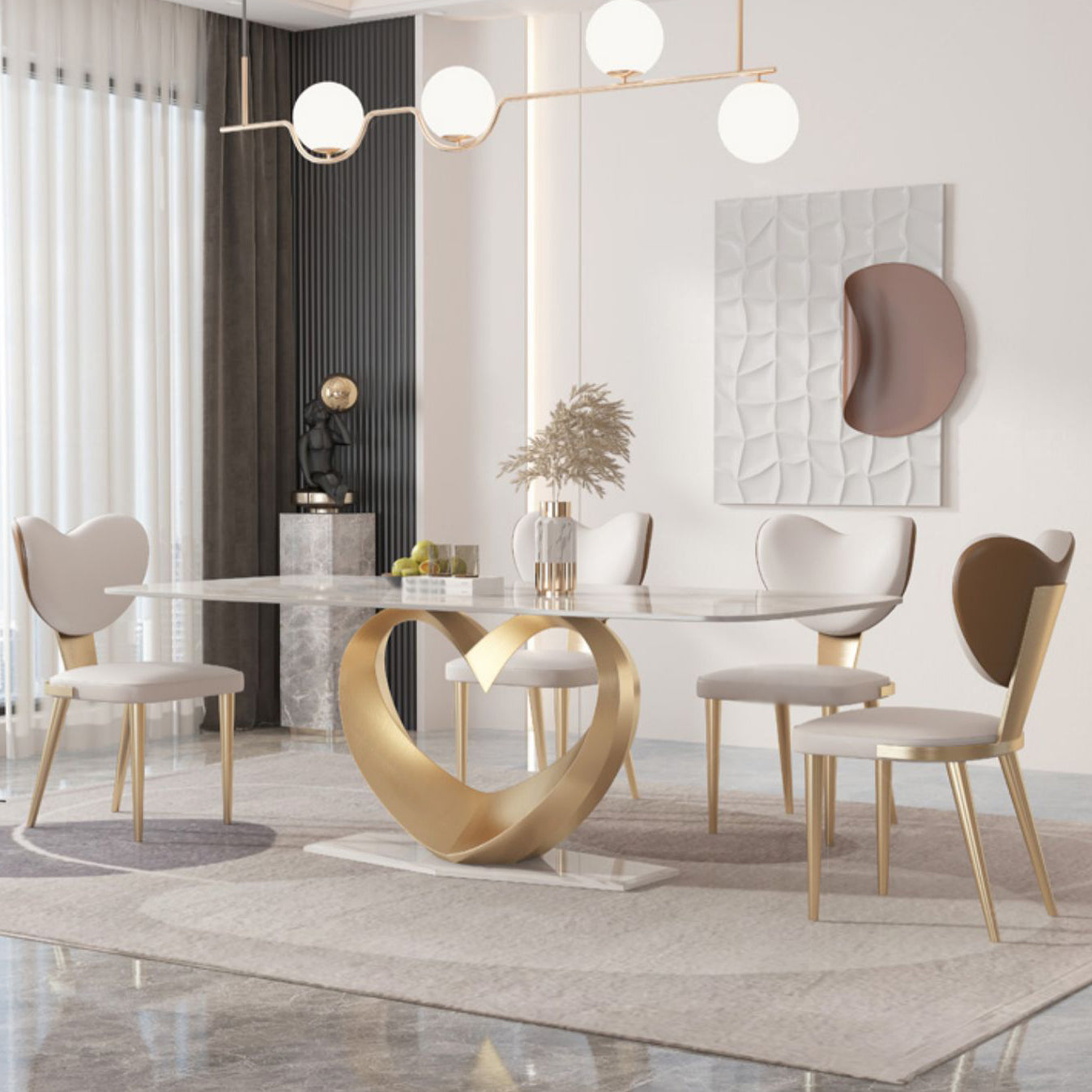 1/4/5/7/9 Pieces Dining Chairs Set  Sintered Stone Dining Table Set Rectangle Table