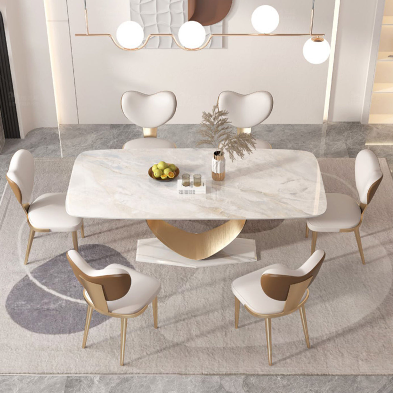 1/4/5/7/9 Pieces Dining Chairs Set  Sintered Stone Dining Table Set Rectangle Table