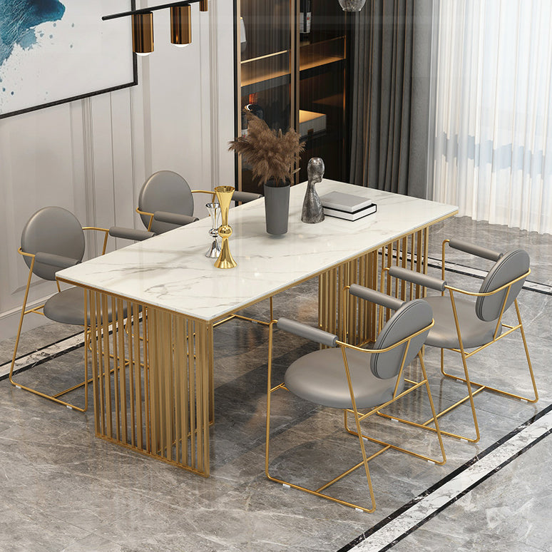 Luxury 1/5 Pieces Rectangle Dining Set Sintered Stone Dining Table with Leather Chairs