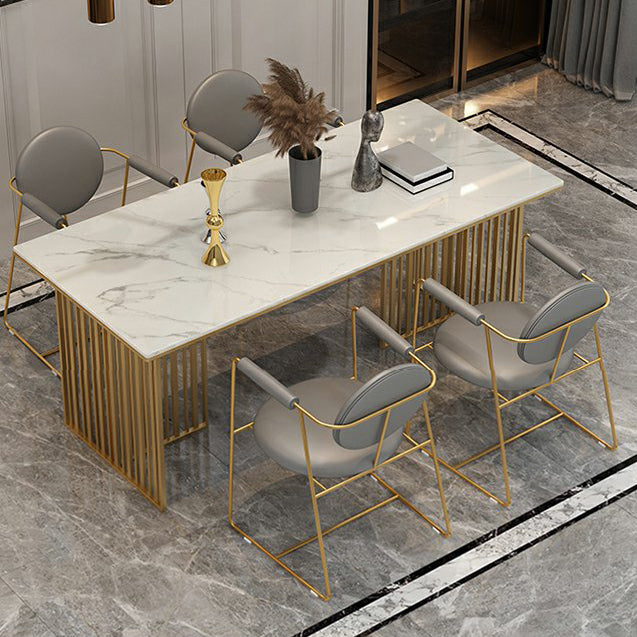 Luxury 1/5 Pieces Rectangle Dining Set Sintered Stone Dining Table with Leather Chairs