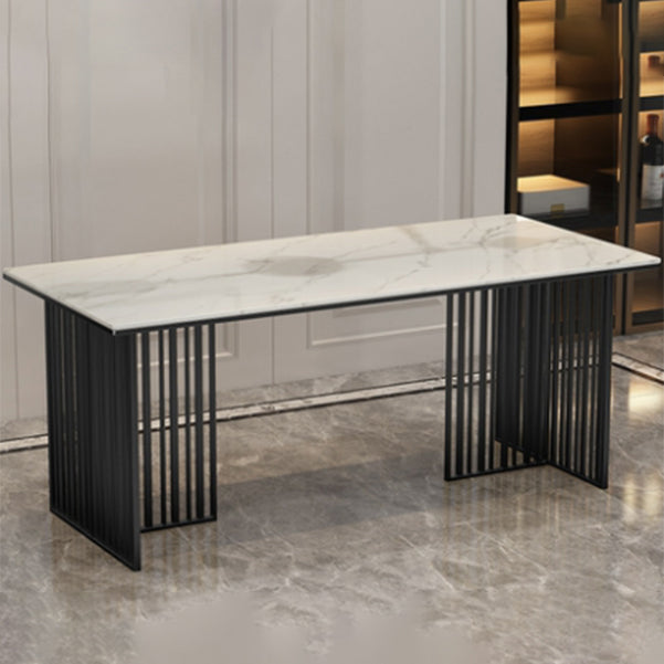 Luxury 1/5 Pieces Rectangle Dining Set Sintered Stone Dining Table with Leather Chairs