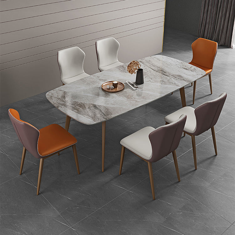 Glam 1/2/5/7 Pieces Dining Table Set with Grey Sintered Stone Top Rectangle Dinette Set