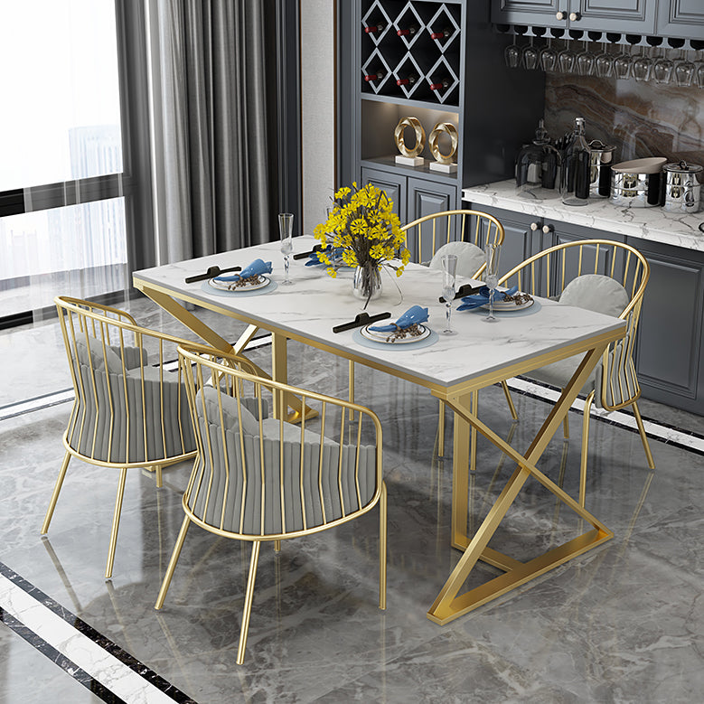 Glam 1/5 Pieces Dining Set Rectangle Stone Dining Table Set for Dining Room